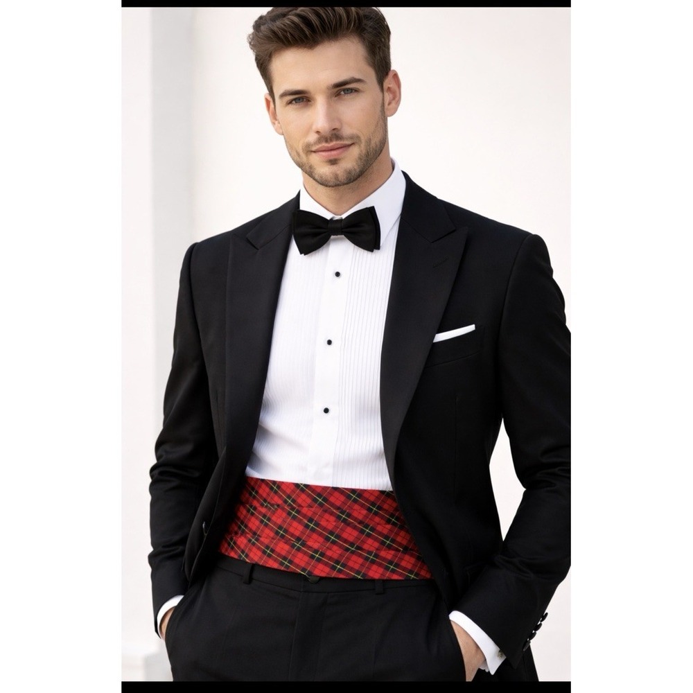 Vintage After Six By Rudofker Red and Black Cummerbund Size L Adjustable to 40"‎